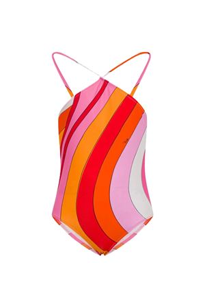 Costume intero a righe multicolore con spalline incrociate EMILIO PUCCI KIDS | PYCA79Z374850EAR